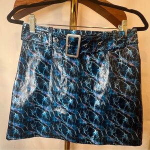 Stylish Blue Lightning Pattern Mini Skirt sz S